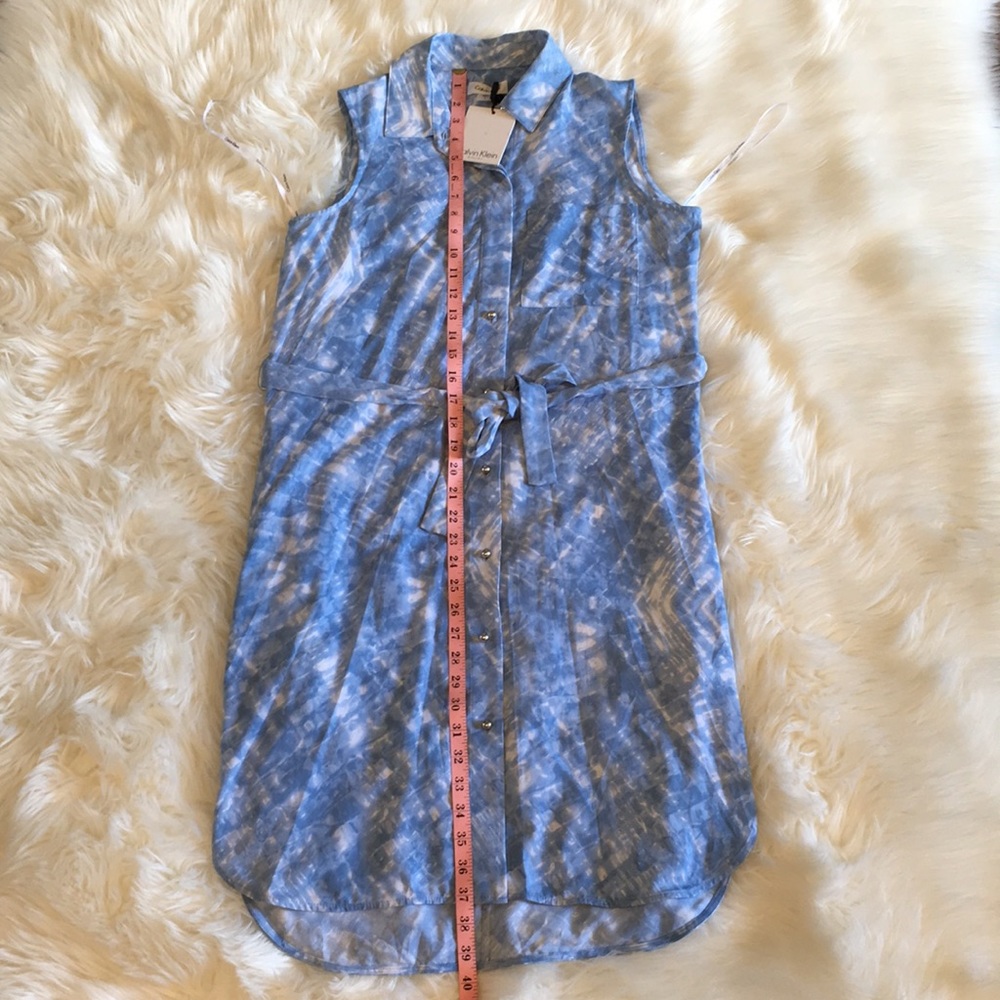 NWT Calvin Klein Blue/White Sleeveless Shirt Dress - Picture 3 of 11